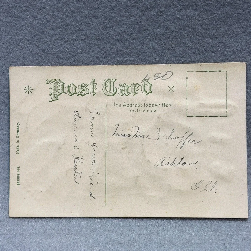 White Dove‎ Red Rose Blue Flowers Best Wishes Embossed c1900s POSTCARD